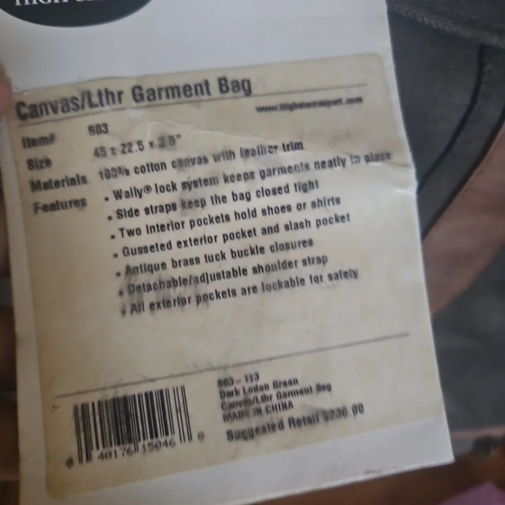 Vintage High Sierra Leather & Canvas Garment Weekender Bag – Carry-On Nwt